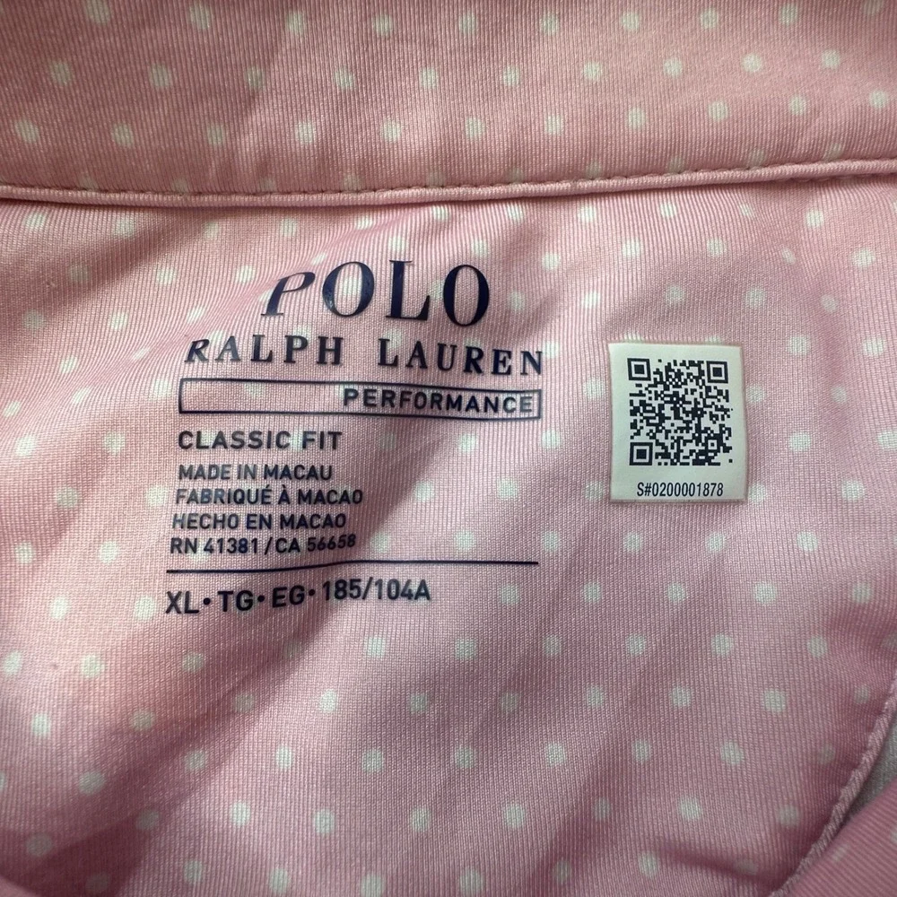 Polo Ralph Lauren Polo Shirt Mens XL Pink Polka Dot Performance Classic Fit Golf